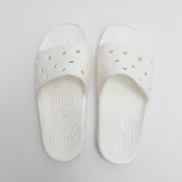 Crocs White Slide Sandals Men's 7 Women's 9 Unisex Comfort Slip On Pool Beach - Picture 7 of 16